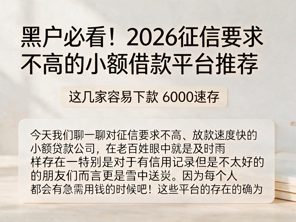黑户必看!2026征信要求不高的小额借款平台推荐,这几家容易下款6000速存