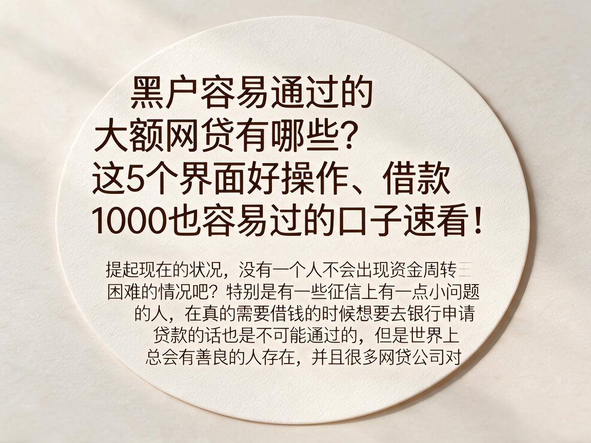 黑户容易通过的大额网贷有哪些？这5个界面好操作、借款1000也容易过的口子速看！