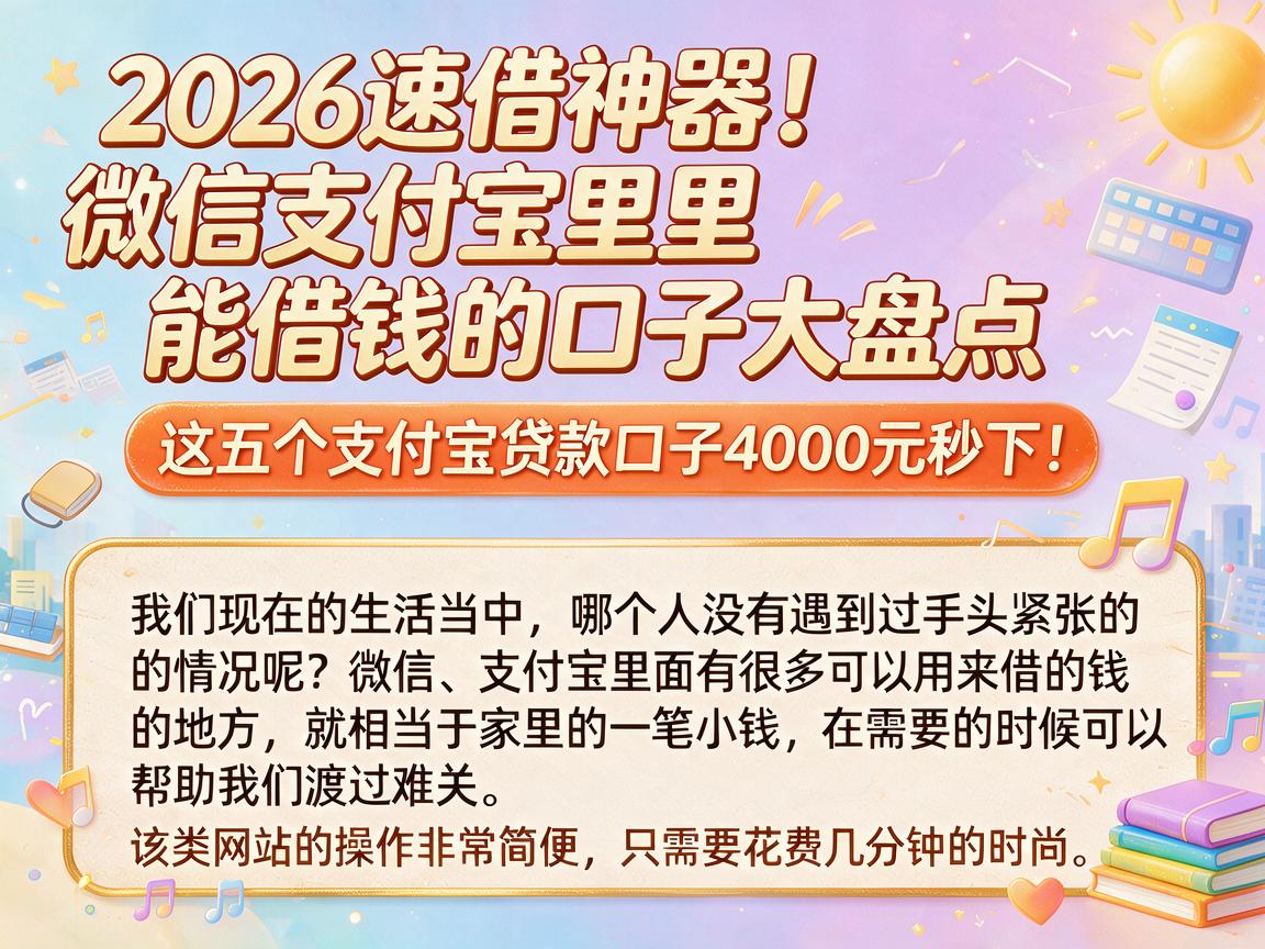 2026速借神器!微信支付宝里能借钱的口子大盘点,这五个支付宝贷款口子4000元秒下!