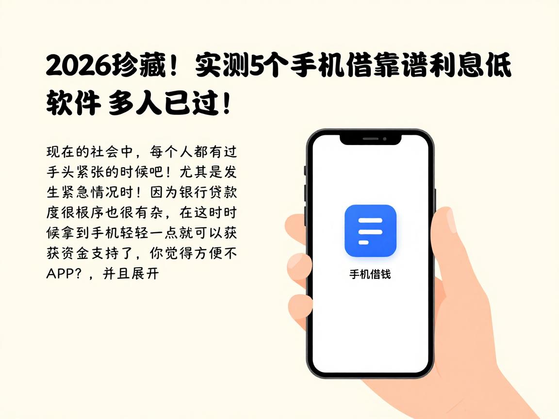 2026珍藏！实测5个手机借钱靠谱利息低软件，多人已过！
