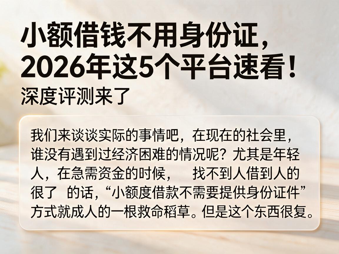 小额借钱不用身份证，2026年这5个平台速看！深度评测来了