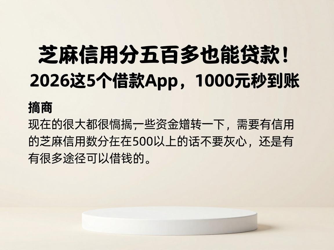 芝麻信用分五百多也能贷款!2026这5个借款App,1000元秒到账