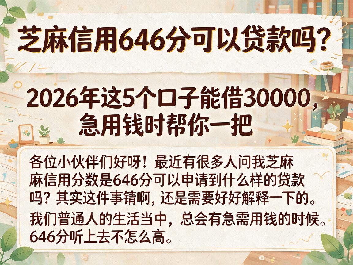 芝麻信用646分可以贷款吗?2026年这5个口子能借30000,急用钱时帮你一把