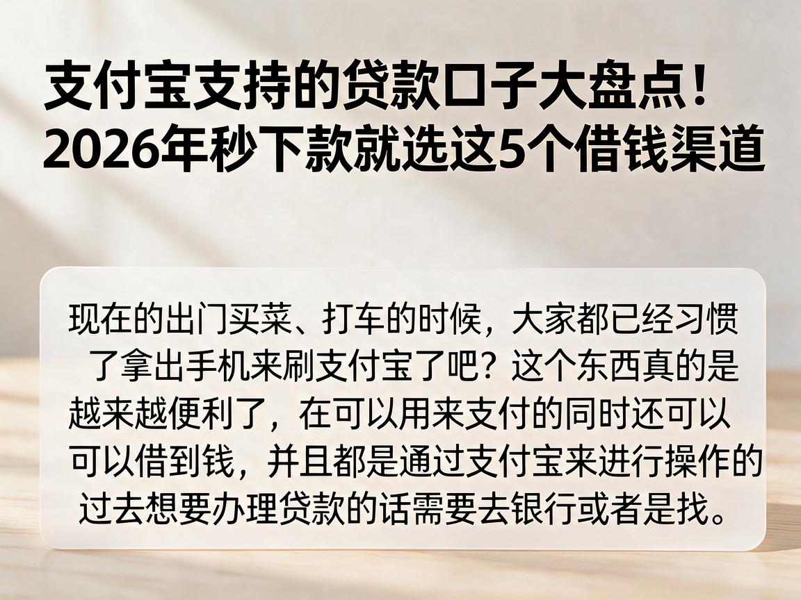 支付宝支持的贷款口子大盘点!2026年秒下款就选这5个借钱渠道