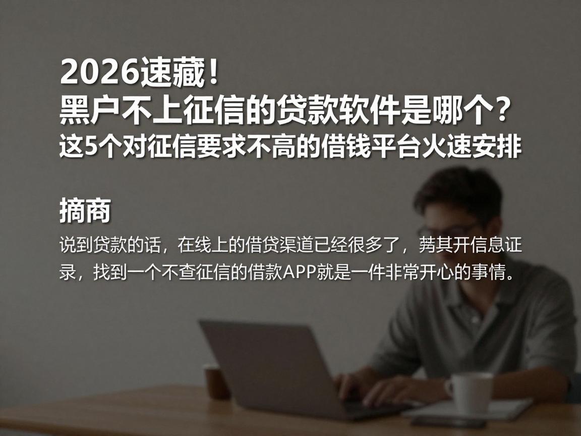 2026速藏!黑户不上征信的贷款软件是哪个?这5个对征信要求不高的借钱平台火速安排