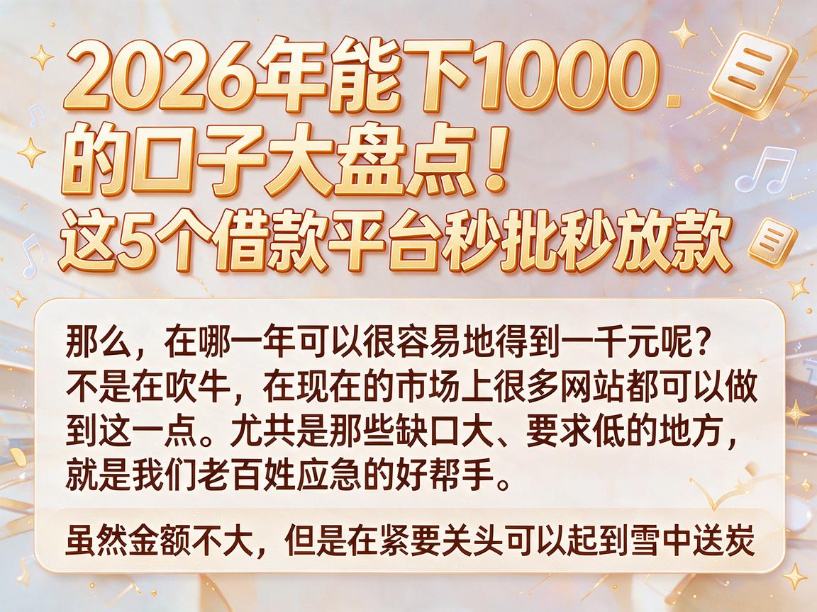 2026年能下1000的口子大盘点!这5个借款平台秒批秒放款