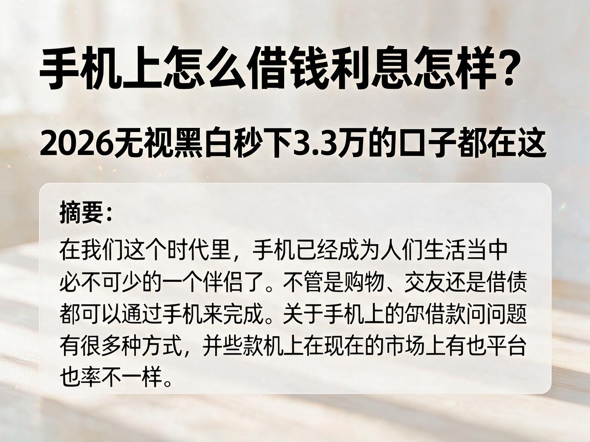 手机上怎么借钱利息怎样?2026无视黑白秒下3.3万的口子都在这