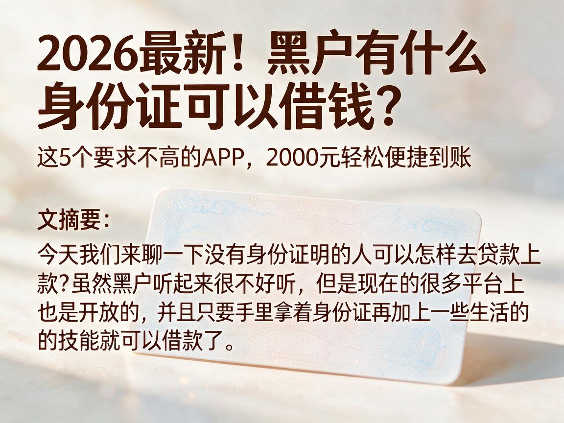2026最新！黑户有什么身份证可以借钱？这5个要求不高的APP，2000元轻松便捷到账