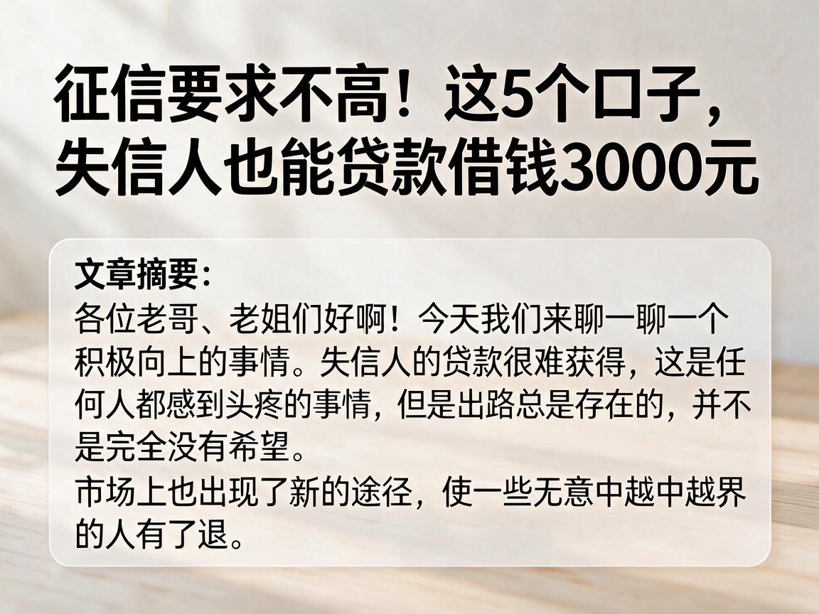 征信要求不高！这5个口子，失信人也能贷款借钱3000元