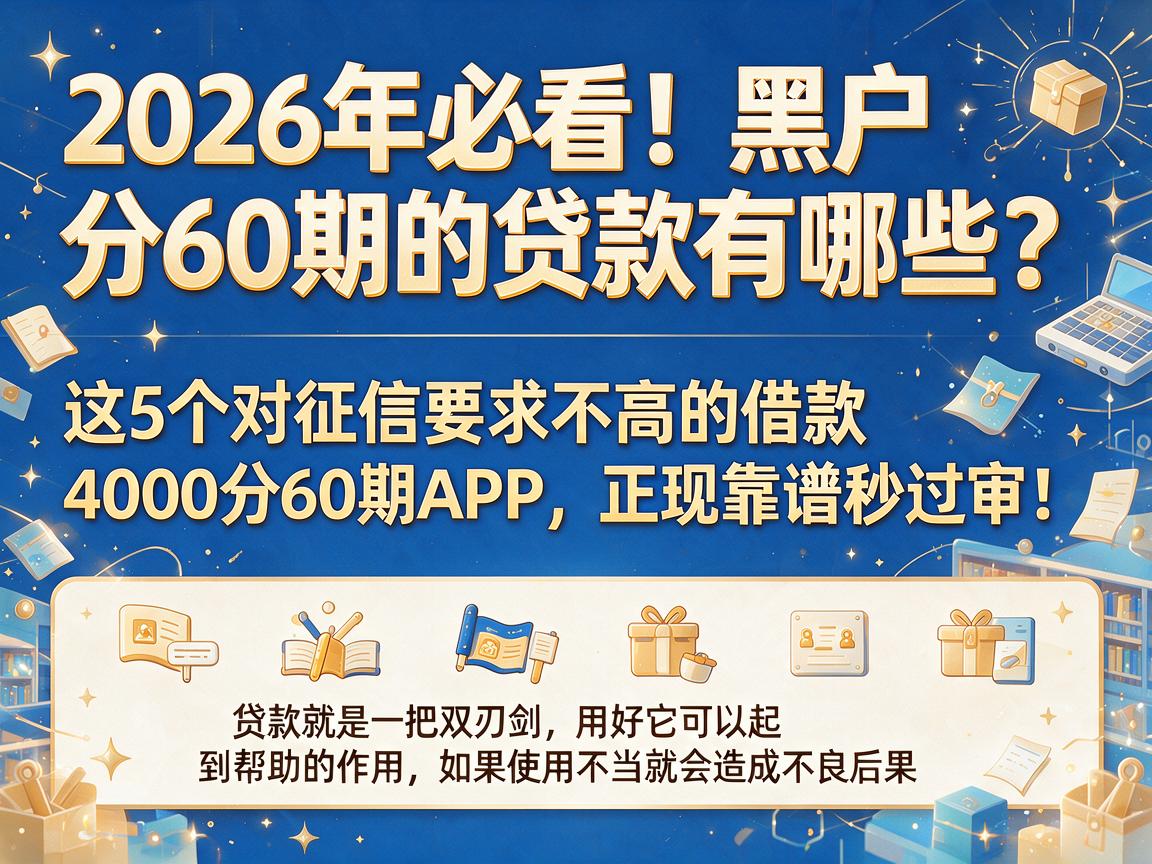 2026年必看!黑户分60期的贷款有哪些?这5个对征信要求不高的借款4000分60期APP,正规靠谱秒过审!