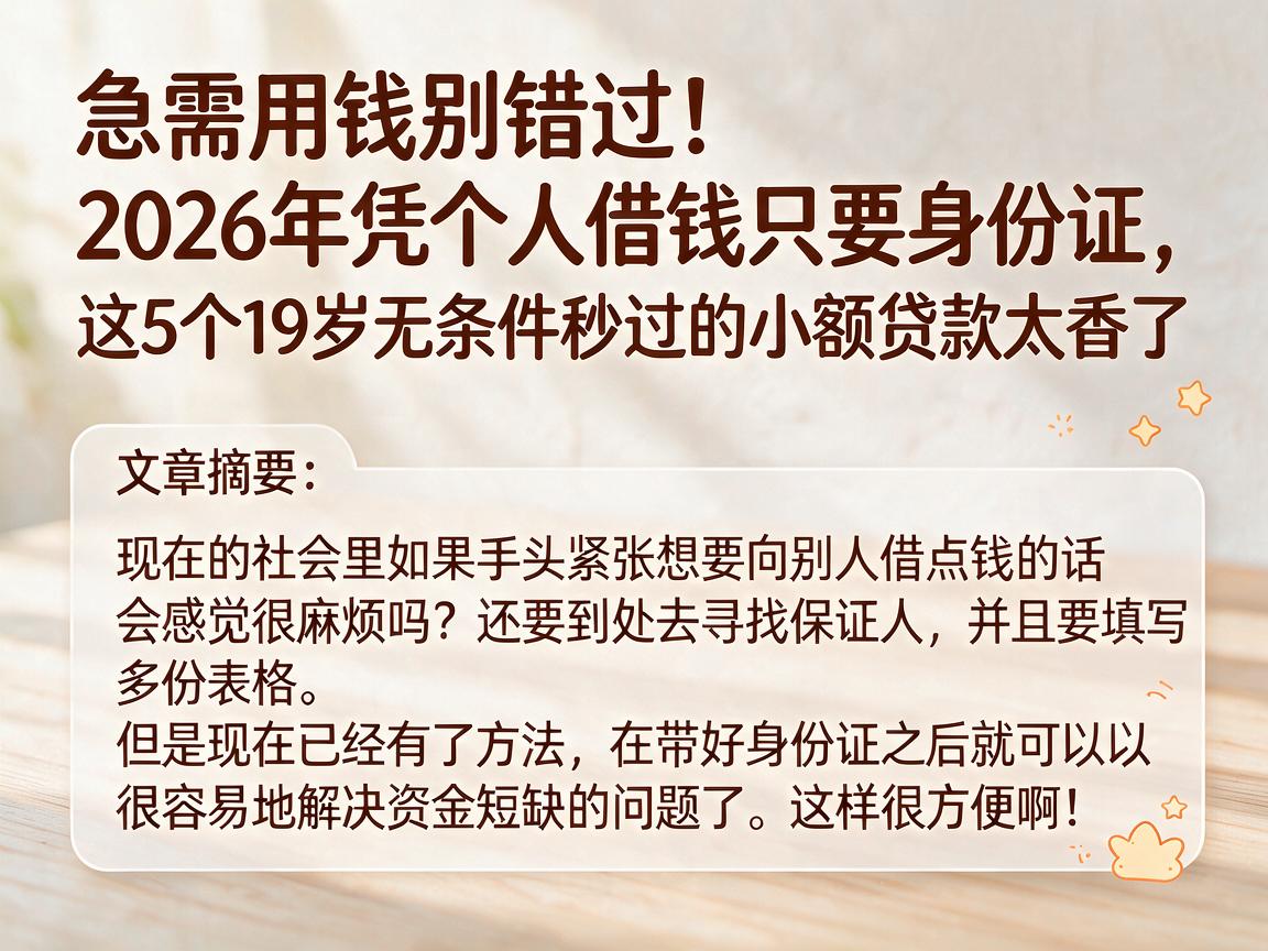 急需用钱别错过！2026年凭个人借钱只要身份证，这5个19岁无条件秒过的小额贷款太香了