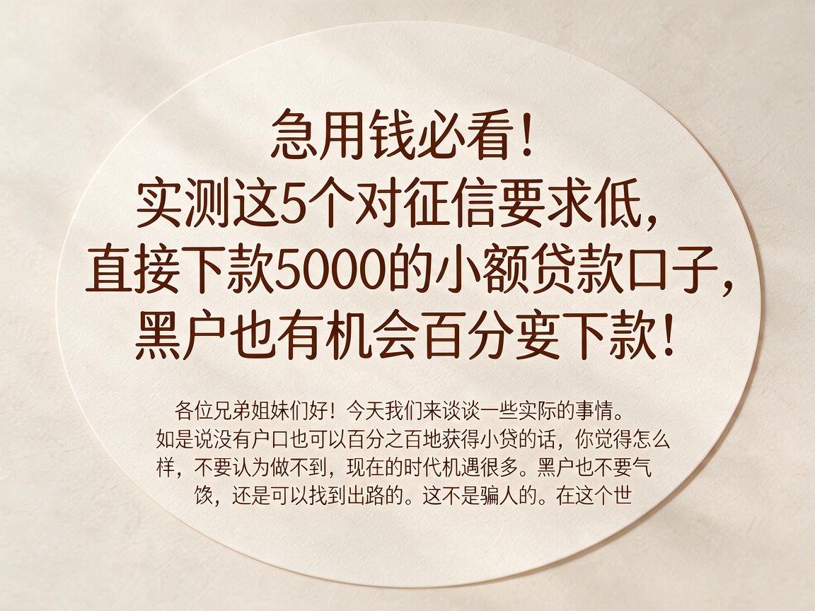 急用钱必看！实测这5个对征信要求低、直接下款5000的小额贷款口子，黑户也有机会百分百下款！