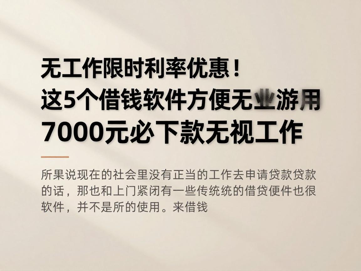 无工作也能借!2026限时利率优惠,这5个借钱软件方便无业游民用,7000元必下款无视工作