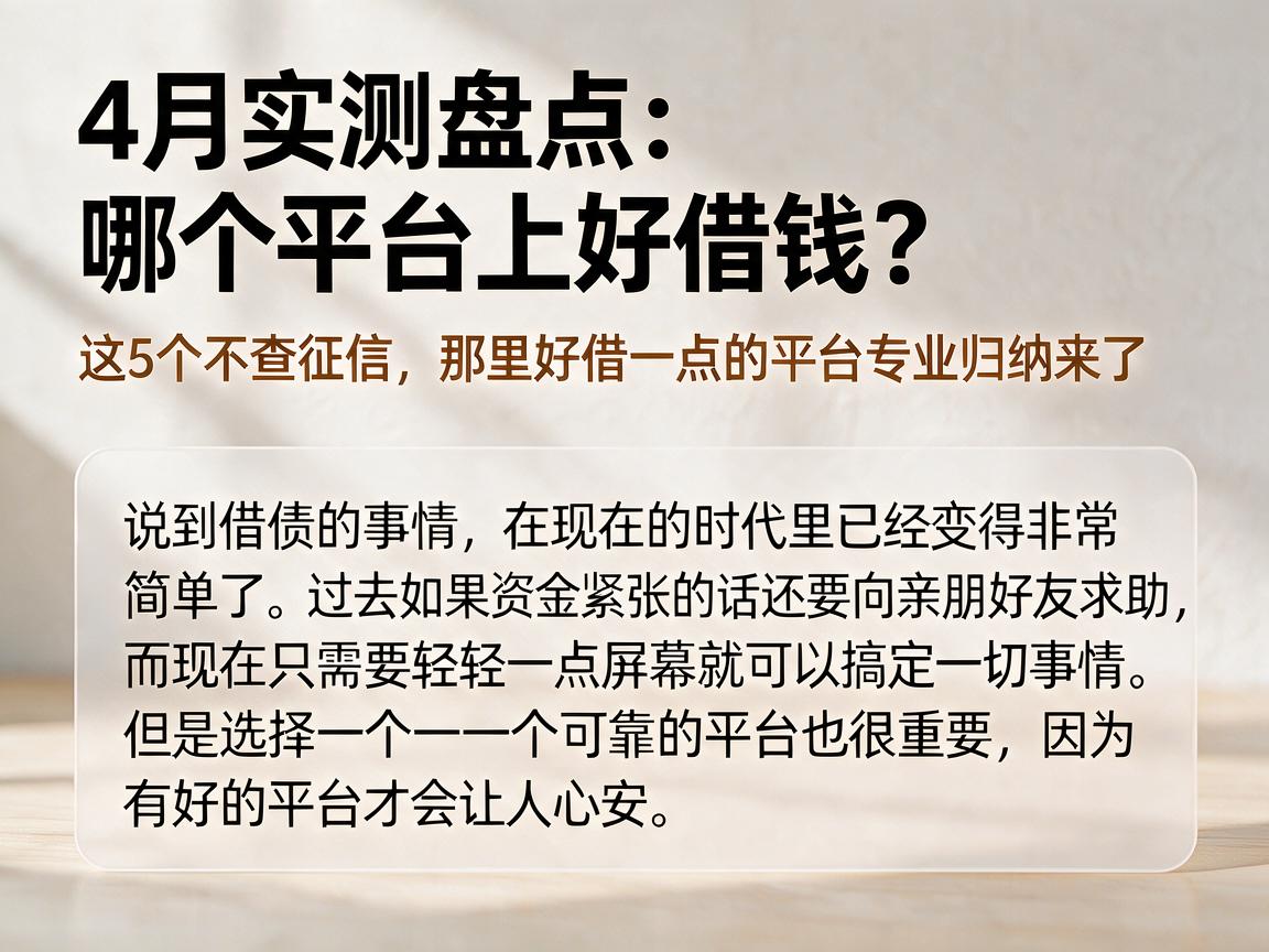 4月实测盘点：哪个平台上好借钱？这5个不查征信、那里好借一点的平台专业归纳来了