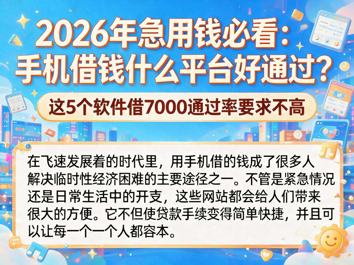 2026年急用钱必看:手机借钱什么平台好通过?这5个软件借7000通过率要求不高
