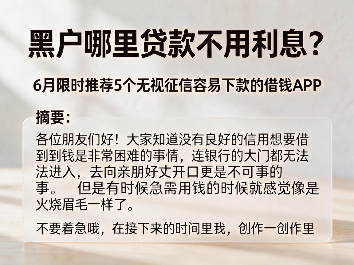黑户哪里贷款不用利息？6月限时推荐5个无视征信容易下款的借钱APP