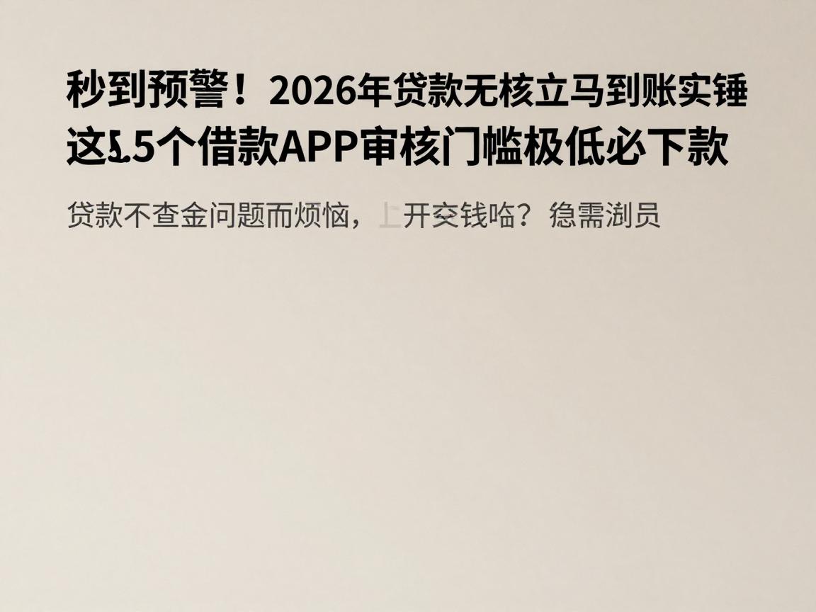 秒到预警!2026年贷款无审核立马到账实锤,这5个借款APP审核门槛极低必下款
