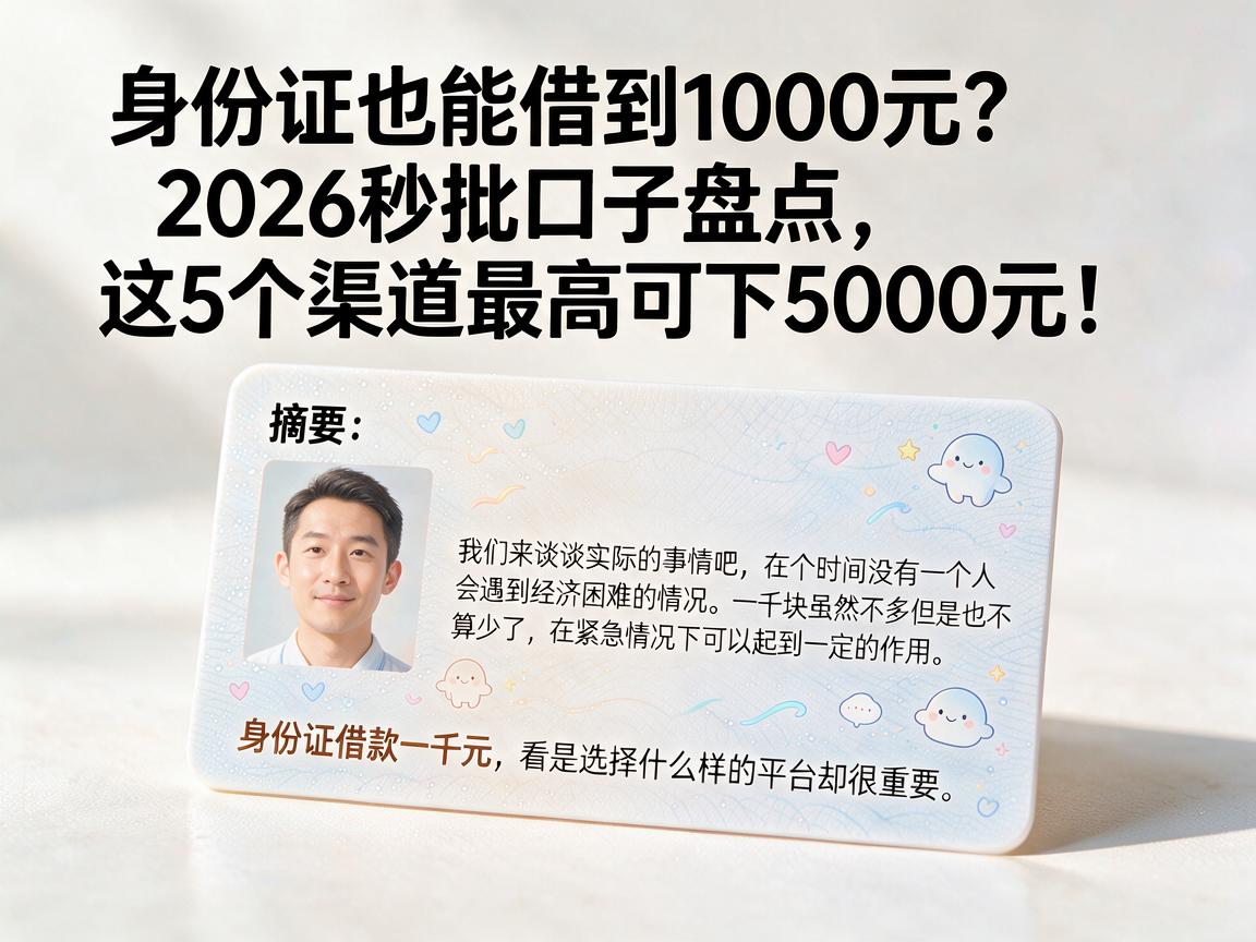 身份证也能借到1000元？2026秒批口子盘点，这5个渠道最高可下5000元！