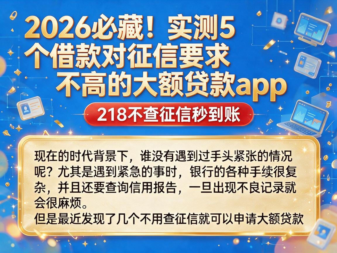 2026必藏！实测5个借款对征信要求不高的大额贷款app，218不查征信秒到账