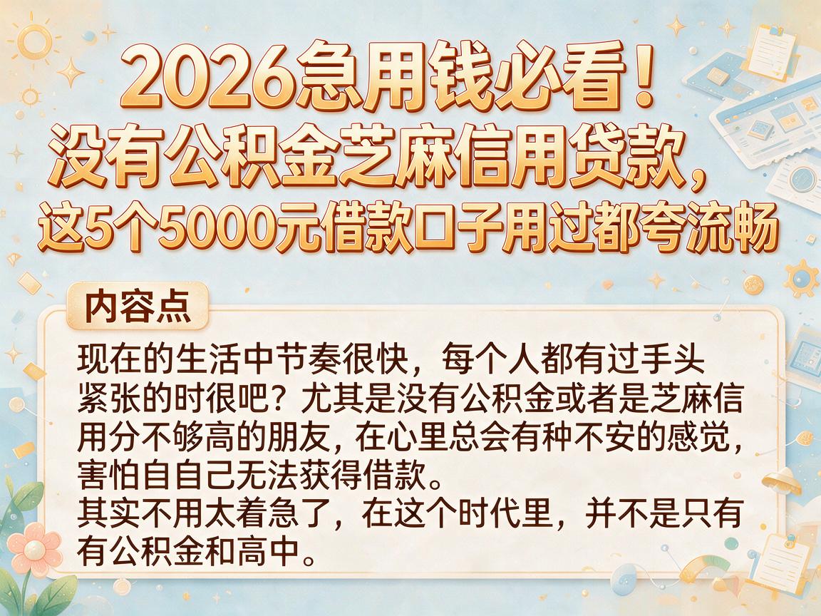 2026急用钱必看!没有公积金芝麻信用贷款,这5个5000元借款口子用过都夸流畅