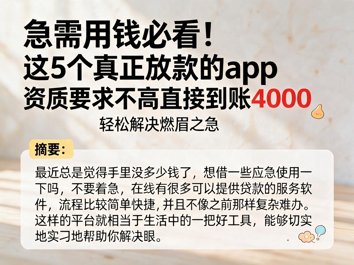 急需用钱必看!这5个真正放款的app,资质要求不高直接到账4000,轻松解决燃眉之急