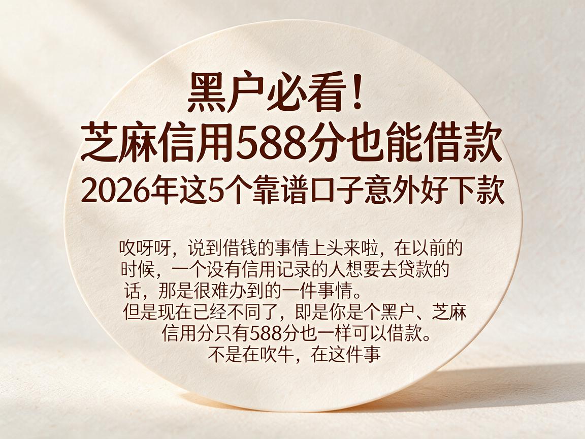黑户必看!芝麻信用588分也能借款,2026年这5个靠谱口子意外好下款