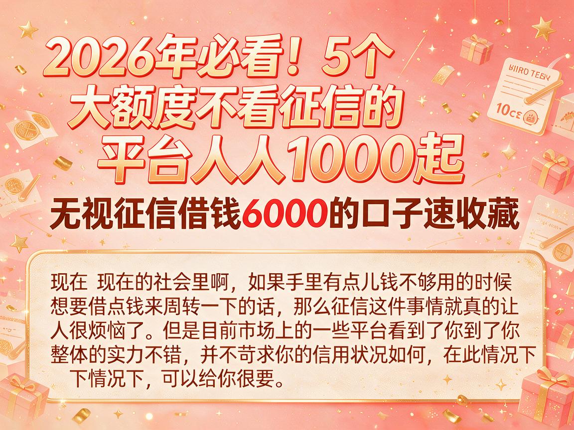 2026年必看!5个大额度不看征信的平台人人1000起,无视征信借钱6000的口子速收藏