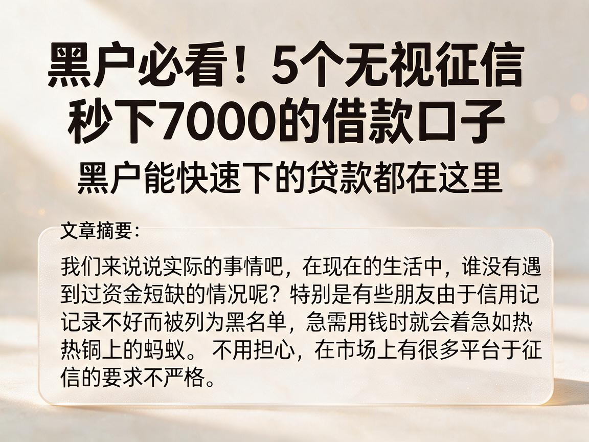 黑户必看！5个无视征信秒下7000的借款口子，黑户能快速下的贷款都在这里