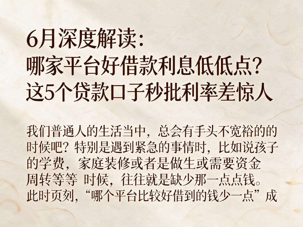 6月深度解读：哪家平台好借款利息低低点？这5个贷款口子秒批利率差惊人