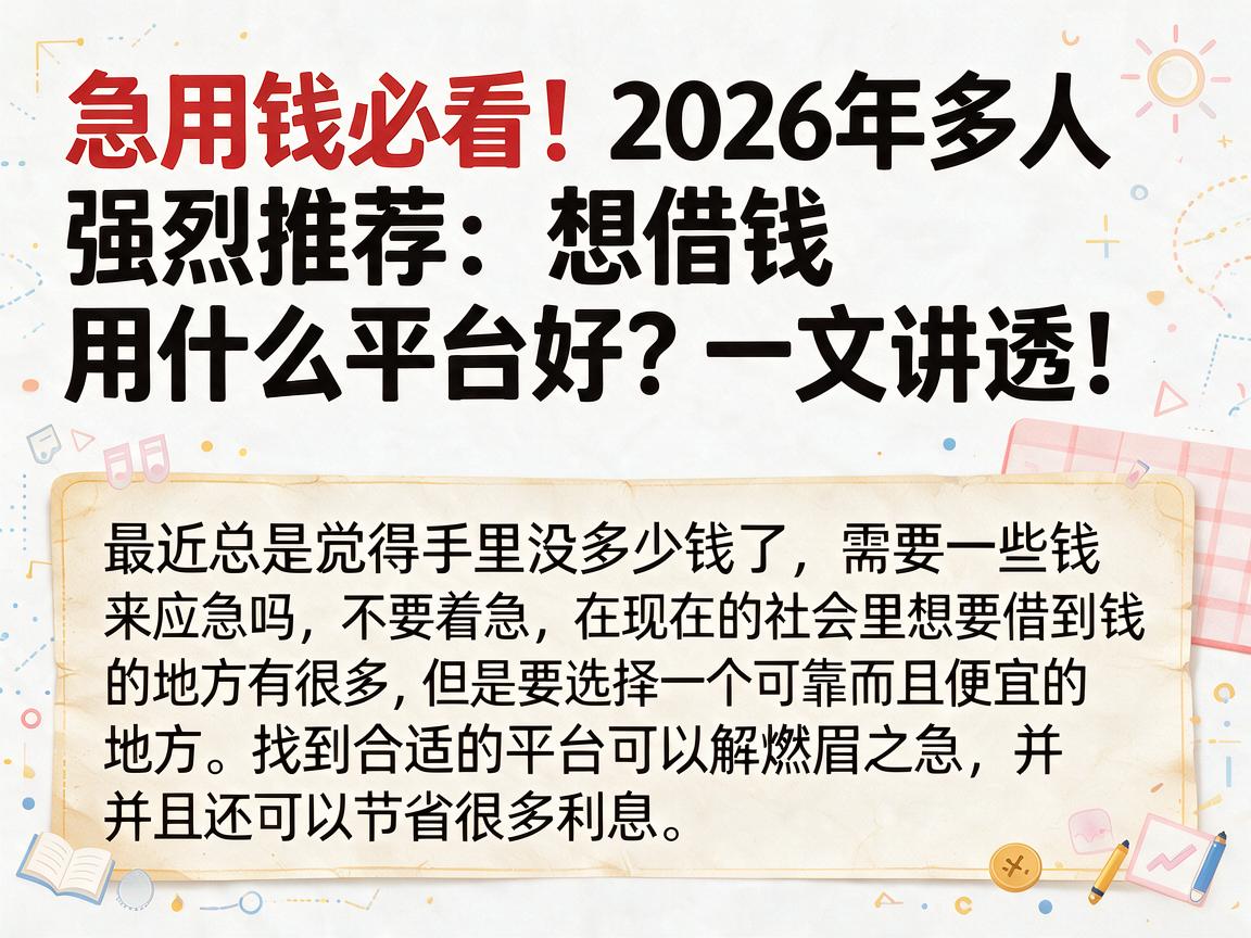 急用钱必看!2026年多人强烈推荐:想借钱用什么平台好?一文讲透!