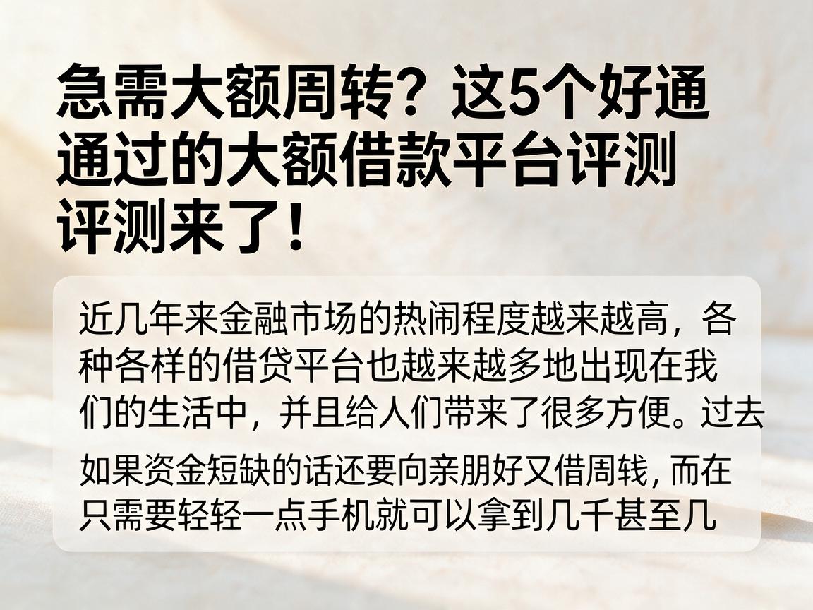 急需大额周转？这5个好通过的大额借款平台评测来了！