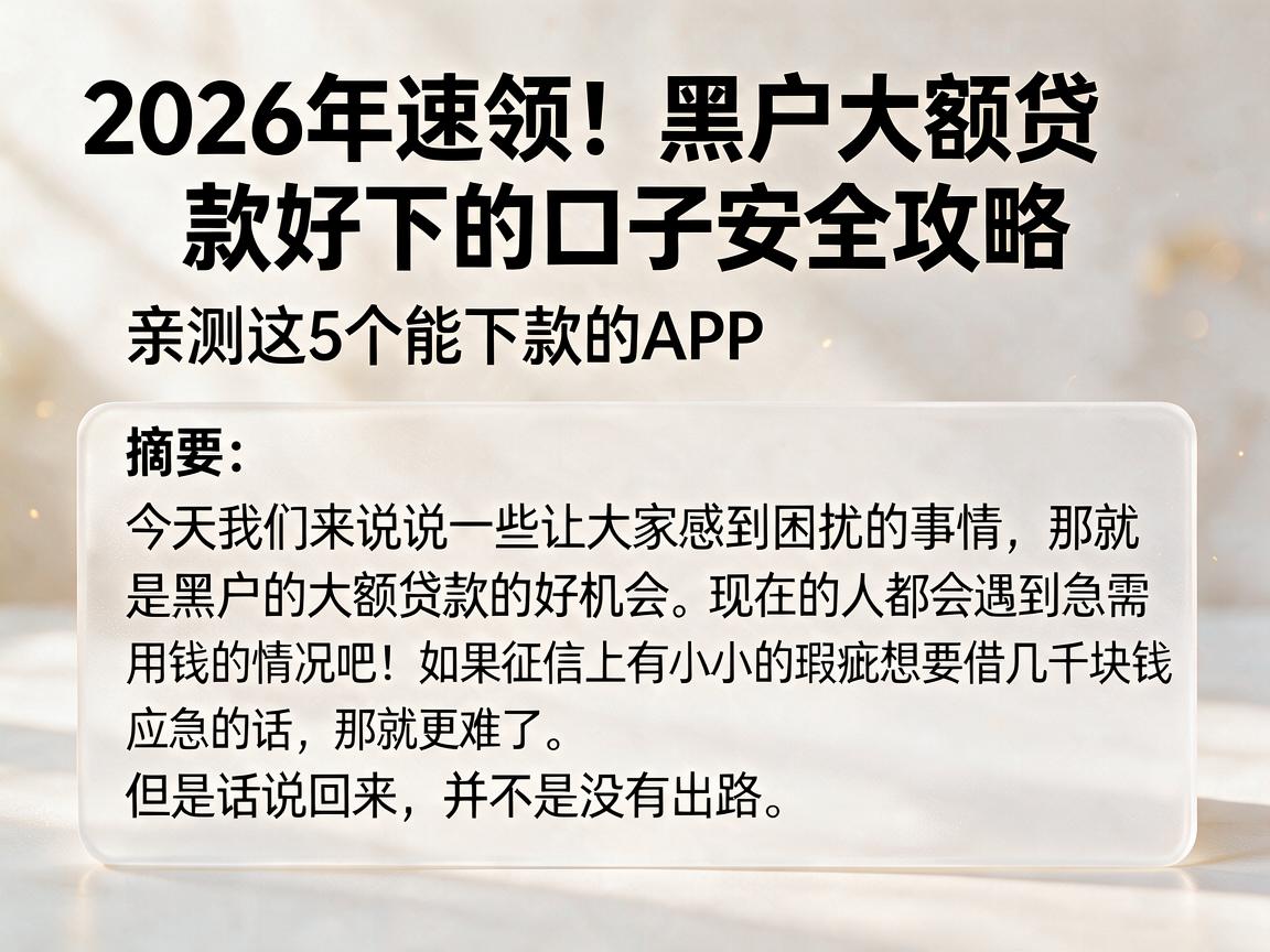 2026年速领！黑户大额贷款好下的口子安全攻略，亲测这5个能下款的APP