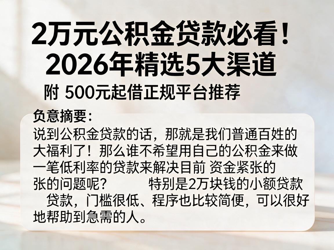 2万元公积金贷款必看！2026年精选5大渠道，附500元起借正规平台推荐