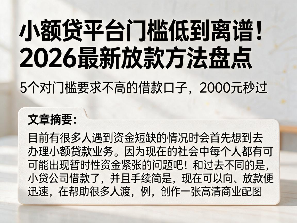 小额贷平台门槛低到离谱!2026最新放款方法盘点,5个对门槛要求不高的借款口子,2000元秒过