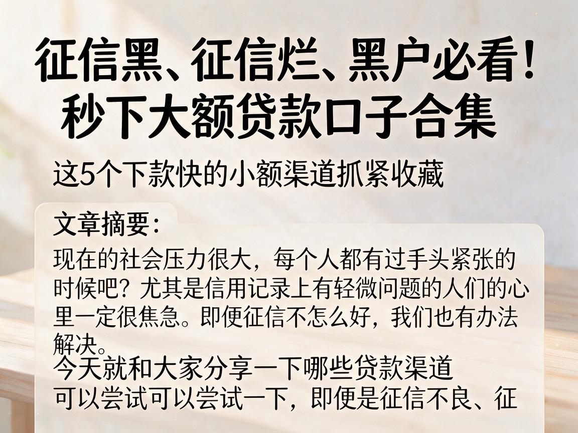 征信黑、征信烂、黑户必看！秒下大额贷款口子合集，这5个下款快的小额渠道抓紧收藏
