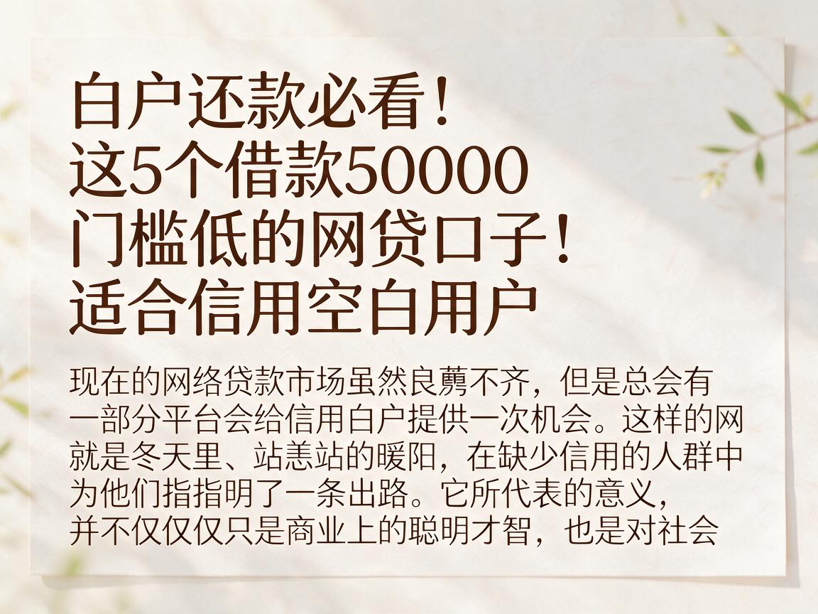 白户还款必看!这5个借款50000门槛低的网贷口子,适合信用空白用户