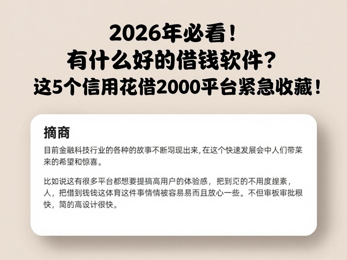 2026年必看！有什么好的借钱软件？这5个信用花借2000平台紧急收藏！