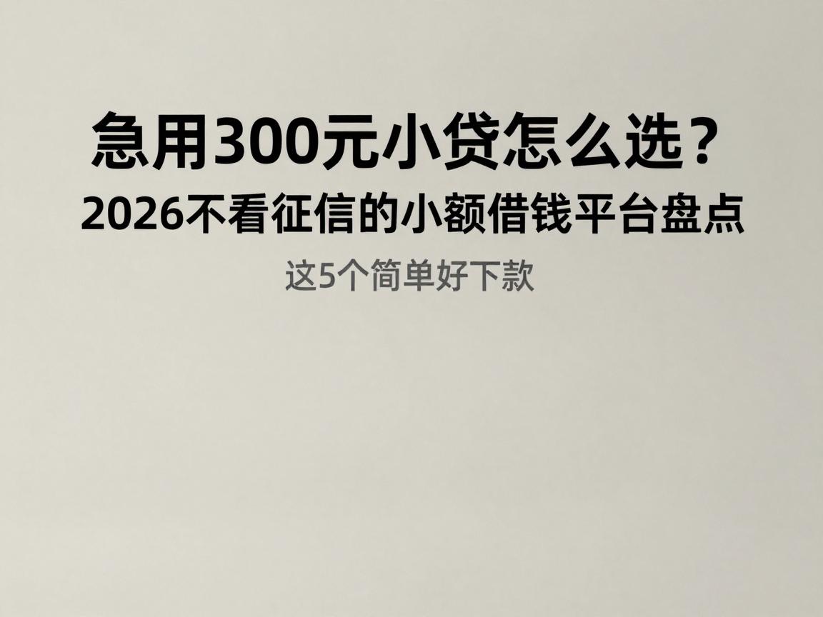 急用300元小贷怎么选？2026不看征信的小额借钱平台盘点，这5个简单好下款