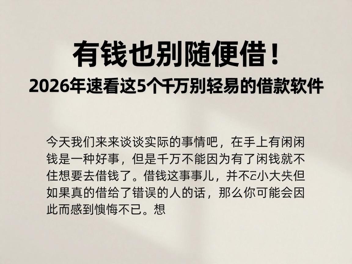 有钱也别随便借!2026年速看这5个千万别轻易碰的借款软件