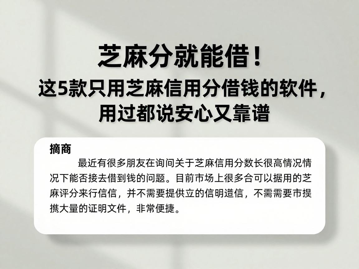 芝麻分就能借!这5款只用芝麻信用分借钱的软件,用过都说安心又靠谱