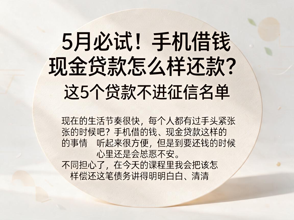 5月必试！手机借钱现金贷款怎么样还款？这5个贷款不进征信名单