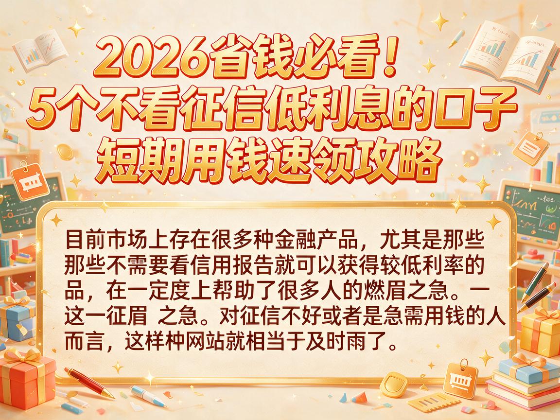 2026省钱必看!5个不看征信低利息的口子,短期用钱速领攻略