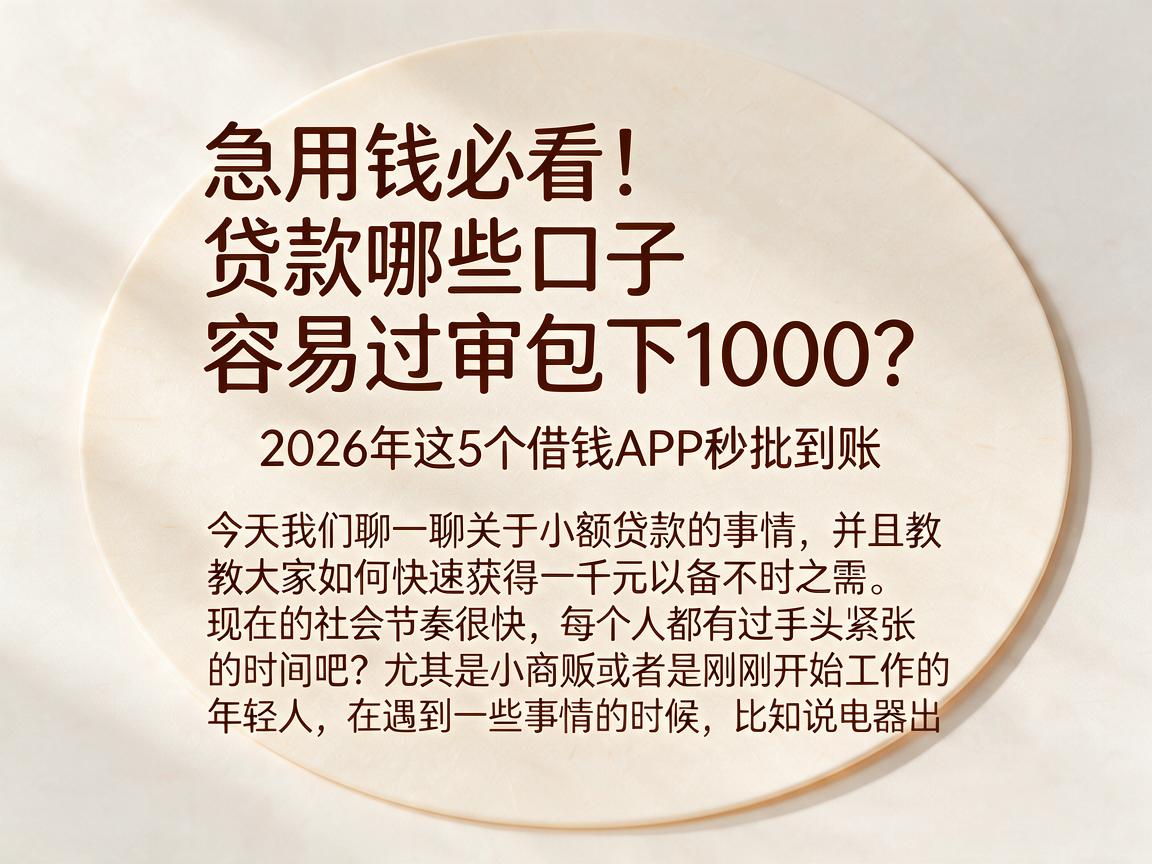急用钱必看！贷款哪些口子容易过审包下1000？2026年这5个借钱APP秒批到账
