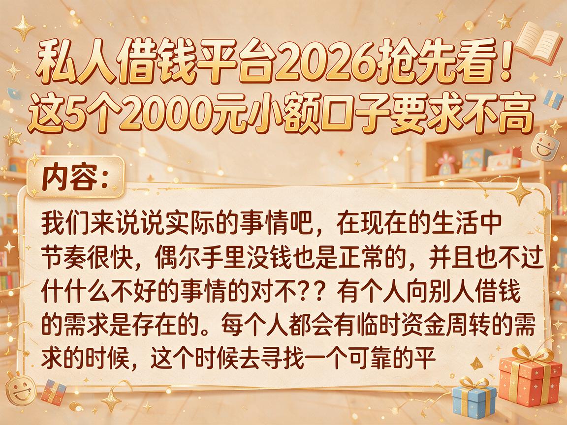 私人借钱平台2026抢先看!这5个2000元小额口子要求不高