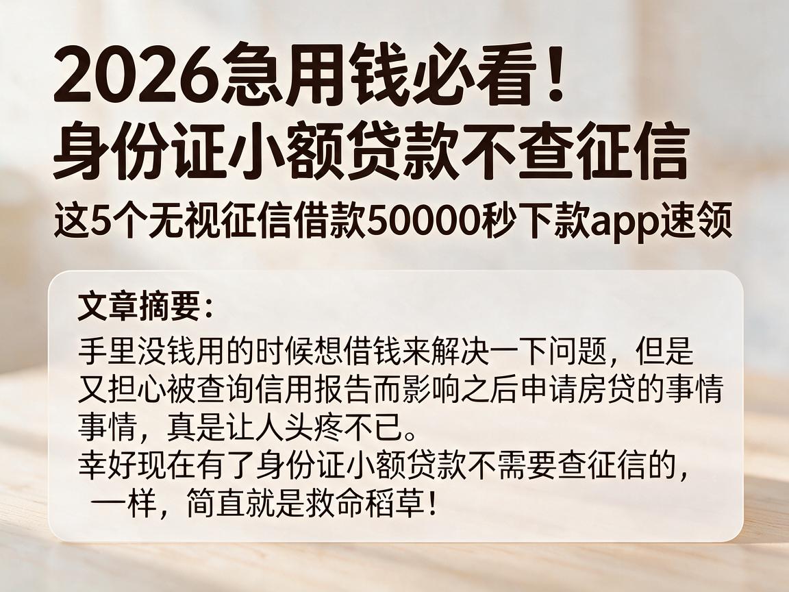 2026急用钱必看!身份证小额贷款不查征信,这5个无视征信借款50000秒下款app速领