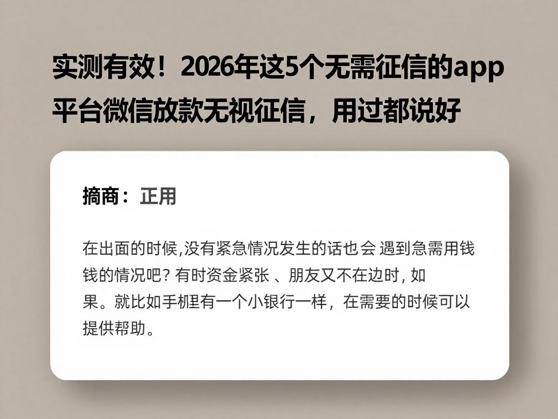 实测有效!2026年这5个无需征信的网贷app平台,微信放款无视征信,用过都说好