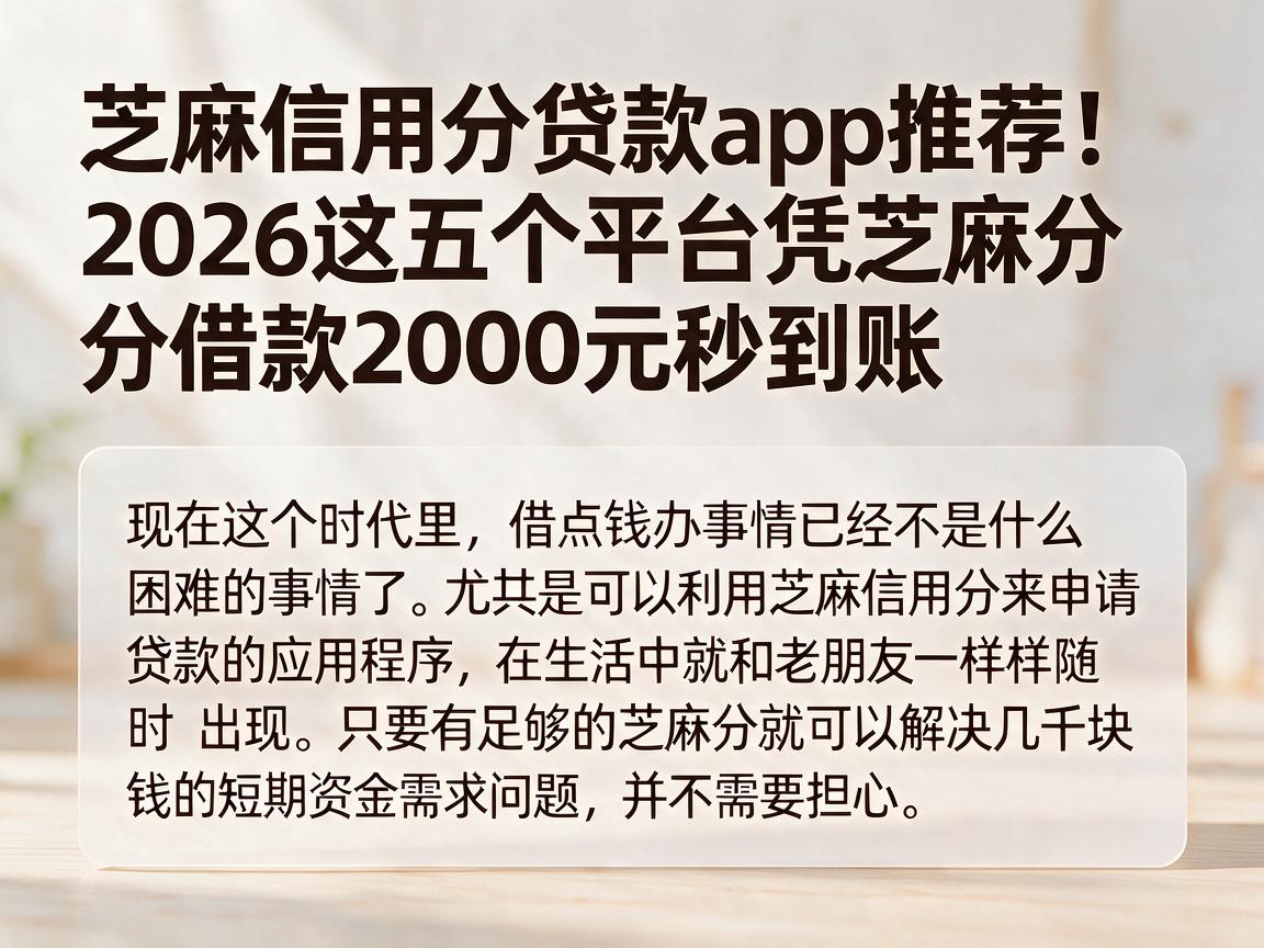芝麻信用分贷款app推荐!2026这五个平台凭芝麻分借款2000元秒到账