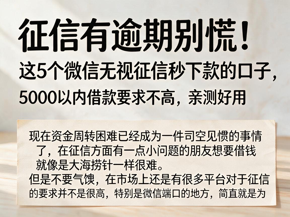 征信有逾期别慌!这5个微信无视征信秒下款的口子,5000以内借款要求不高,亲测好用