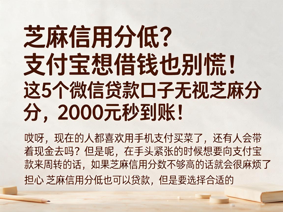 芝麻信用分低?支付宝想借钱也别慌!这5个微信贷款口子无视芝麻分,2000元秒到账!