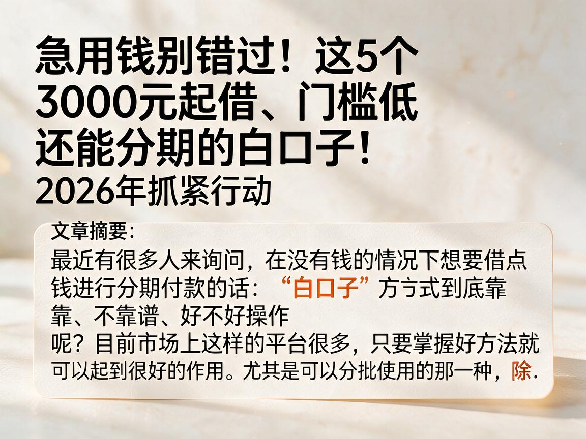 急用钱别错过!这5个3000元起借、门槛低还能分期的白口子,2026年抓紧行动